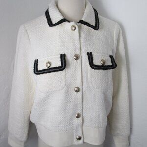 NEW Talbots White Boucle Tweed Button Front Blazer Jacket Women's Size PL
